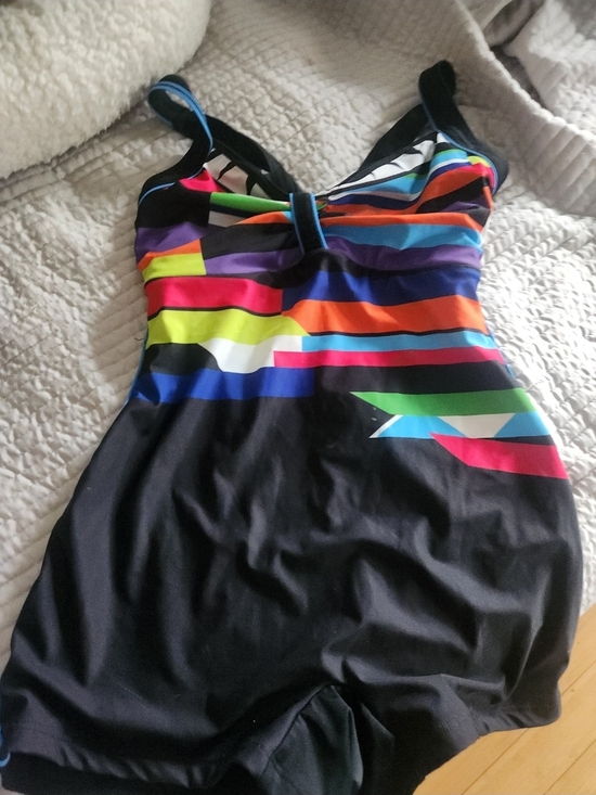 Other - Eomen ' Black One-Piece Swimsuit with Colorful Stripes Or Leotard
